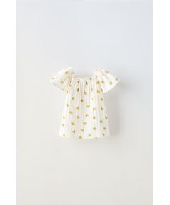 Zara Футболка с текстурным цветочным принтом , Цвет: Жёлтый, Размер: 1½ лет (86 см)