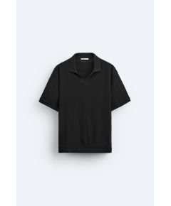 Zara Polo-рубашка с тканевой отделкой и текстурным узором , Цвет: Черный, Размер: S (US S)