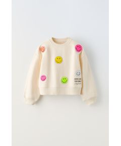 Zara Толстовка smileyworld ® с пайетками , Цвет: Белый, Размер: 6-7 лет (120 см)