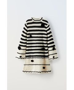 Zara Платье из полосатого трикотажа с крючком и цветами , Цвет: multicolor, Размер: 6-7 лет (120 см)