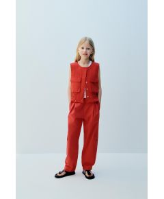 Zara Топ из поплина с карманами , Цвет: Красный, Размер: 6-7 лет (120 см)