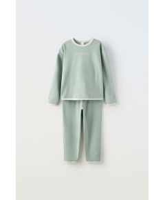 Zara 6-14 лет / слоган и объемные детали комплекта , Цвет: Зеленый, Размер: 6-7 лет (120 см)