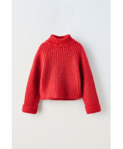 Zara Вяженый свитер с воротником-шарфом , Цвет: Красный, Размер: 6-7 лет (120 см)