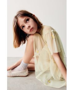 Zara Платье с тюлью и оборками и вышивкой , Цвет: Бежевый, Размер: 6 лет (116 см)