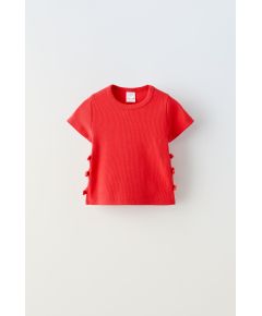 Zara Футболка с вырезами и бантами , Цвет: Красный, Размер: 6-7 лет (120 см)