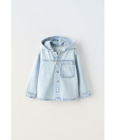 Zara Джинсовая куртка-рубашка с капюшоном , Цвет: Синий, Размер: 1½ лет (86 см)