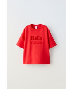 Zara Футболка с вышивкой и надписью , Цвет: Красный, Размер: 6-7 лет (120 см)