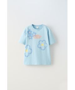 Zara Футболка с эффектом распыления и слоганом , Цвет: Синий, Размер: 6-7 лет (120 см)