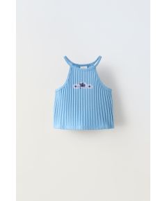 Zara Верх с ребристой текстурой с вышивкой , Цвет: Синий, Размер: 6-7 лет (120 см)