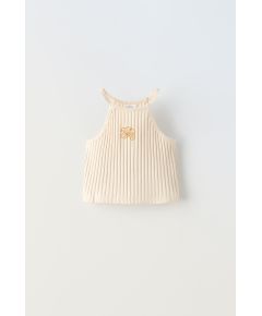 Zara Топ с ребристым узором и вышивкой , Цвет: Бежевый, Размер: 6-7 лет (120 см)