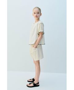 Zara Футболка с текстурой и контрастной строчкой , Цвет: Бежевый, Размер: 6-7 лет (120 см)