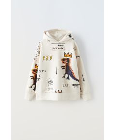 Zara Худи jean-michel basquiat™ с длинным рукавом и рубчиком, с принтом jean-michel basquiat™, Цвет: Белый, Размер: 6-7 лет (120 см)