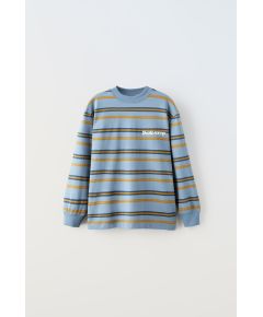 Zara Полосатая футболка с лозунгом , Цвет: Синий, Размер: 6-7 лет (120 см)