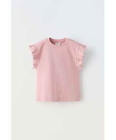 Zara Футболка с рельефными полосами и оборками , Цвет: Розовый, Размер: 6-7 лет (120 см)