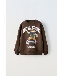 Zara Свитшот "животный скейтер" , Цвет: Коричневый, Размер: 6-7 лет (120 см)