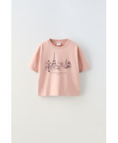 Zara Футболка с принтом paris print , Цвет: Розовый, Размер: 6-7 лет (120 см)