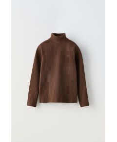 Zara Футболка с высоким воротником и ребристой текстурой , Цвет: Коричневый, Размер: 6-7 лет (120 см)