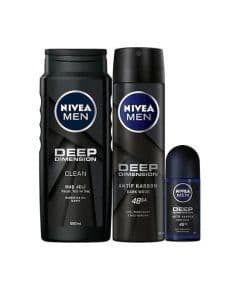 Nivea Men Deep Dimension Набор для личной гигиены для мужчин, гель для душа 500 мл, дезодорант 150 мл, роликовый дезодорант 50 мл.