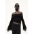 Zara Топ с прямым вырезом, с отворотами, открытыми плечами и длинными расклешёнными рукавами, Цвет: Черный, Размер: XS, изображение 3