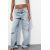 Zara   trf на широких брюках средней посадки и полной длины с потертостями , Цвет: Синий, Размер: 32, изображение 3