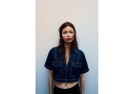 Zara Рубашка z1975 denim cropped shirt , Цвет: Синий, Размер: S