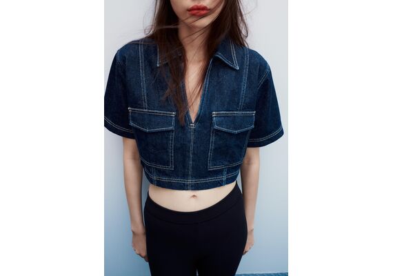 Zara Рубашка z1975 denim cropped shirt , Цвет: Синий, Размер: S, изображение 3