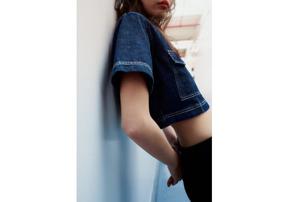 Zara Рубашка z1975 denim cropped shirt , Цвет: Синий, Размер: S, изображение 4