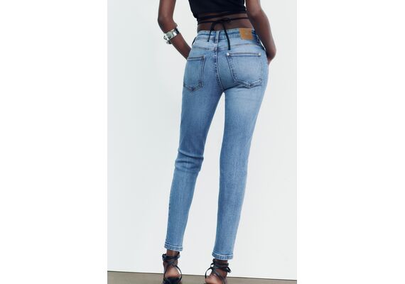 Zara   z1975 skinny mid-rise basic jeans , Цвет: Синий, Размер: 42, изображение 4