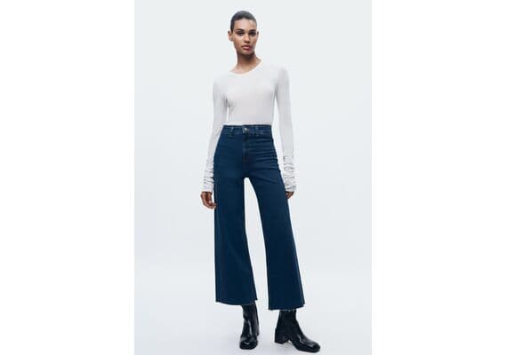 Zara Женские джинсы zw collection marine straight-leg high-waist , Цвет: Синий, Размер: 32