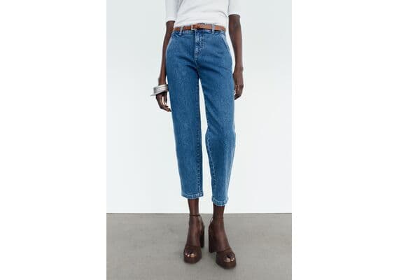 Zara Джинсы chino с высокой талией и поясом, Цвет: Синий, Размер: 32, изображение 2