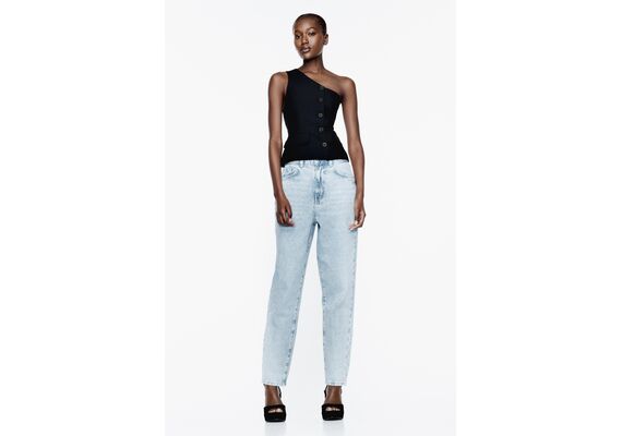 Zara   z1975 mom-fit high-waist jeans , Цвет: Синий, Размер: 38