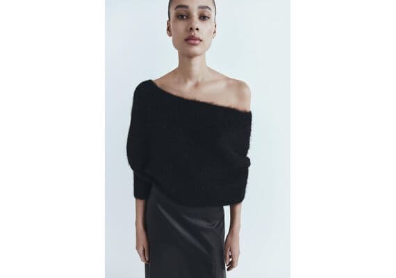 Zara  : пальто-жакет с асимметричными рукавами из смеси альпака, Цвет: Черный, Размер: L, изображение 2