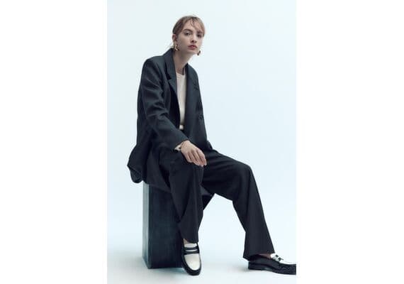 Zara Кожаные мокасины с контрастным цветом на верхней части, Цвет: С принтом, Размер: 35