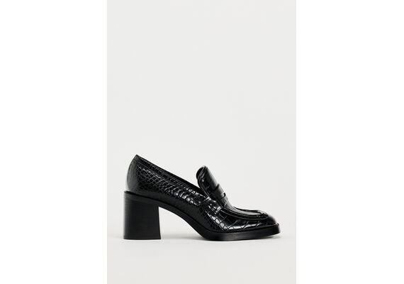 Zara  mock croc block-heel loafers , Цвет: Черный, Размер: 35, изображение 5