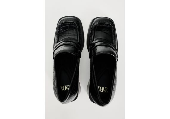 Zara  mock croc block-heel loafers , Цвет: Черный, Размер: 38, изображение 9