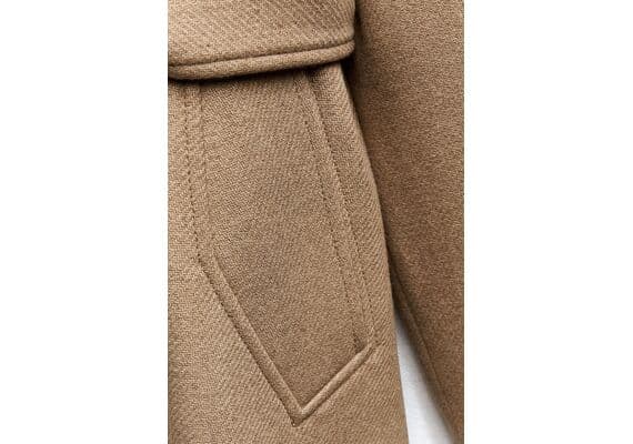 Zara Пальто с поясом longline belted wool blend coat , Цвет: Коричневый, Размер: XS, изображение 11