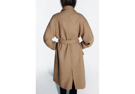 Zara Пальто с поясом longline belted wool blend coat , Цвет: Коричневый, Размер: XS, изображение 6