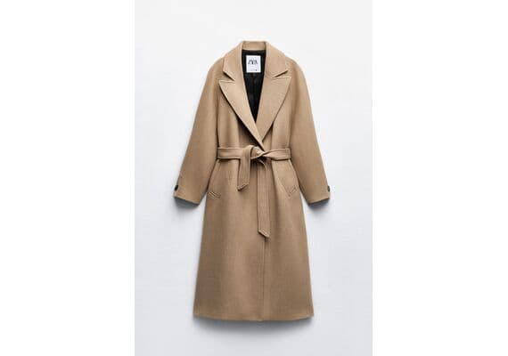 Zara Пальто с поясом longline belted wool blend coat , Цвет: Коричневый, Размер: XS, изображение 7