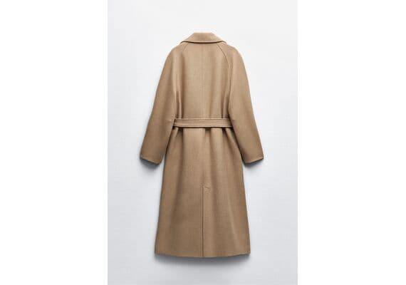 Zara Пальто с поясом longline belted wool blend coat , Цвет: Коричневый, Размер: XS, изображение 8