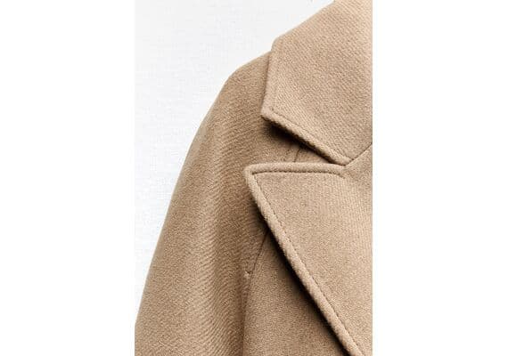 Zara Пальто с поясом longline belted wool blend coat , Цвет: Коричневый, Размер: XS, изображение 9