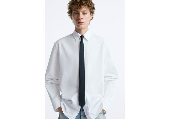 Zara Рубашка slim fit poplin , Цвет: Белый, Размер: S (US S), изображение 5