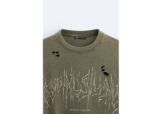 Zara Изображенная на майке надпись "faded t-shirt with slogan print" сохранила свой стиль и привлекательность, Цвет: Зеленый, Размер: L-XL (US L-XL), изображение 8