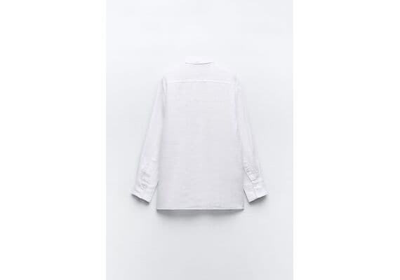 Zara Хлопковая рубашка oversize из 100% льна , Цвет: Белый, Размер: XS, изображение 6