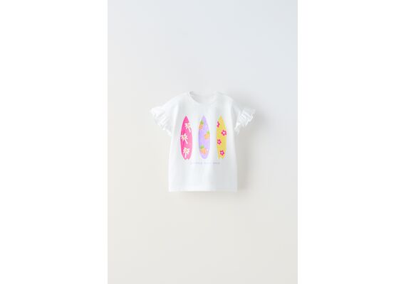 Zara Футболка с принтом и оборками , Цвет: Белый, Размер: 1½ лет (86 см)