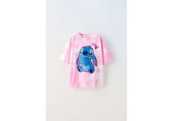 Zara Футболка tie-dye lilo & stitch © disney с круглым вырезом горловины, Цвет: Розовый, Размер: 6-7 лет (120 см)