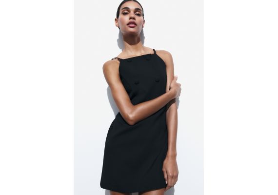 Zara Мини-платье с пуговицами , Цвет: Черный, Размер: XXL, изображение 2