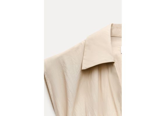 Zara Платье-рубашка с выемкой zw collection , Цвет: Коричневый, Размер: XL, изображение 6