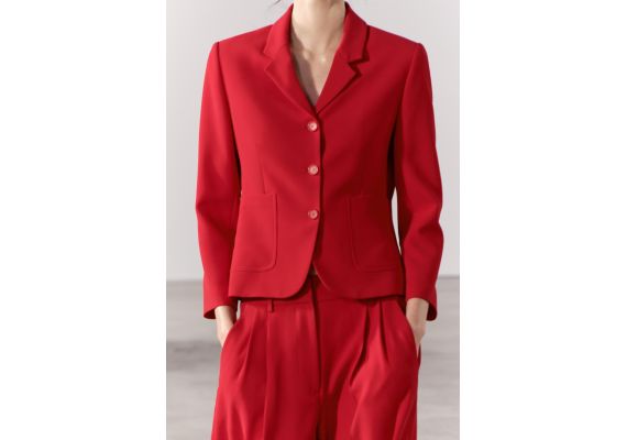 Zara Коллекция zw collection minimalist fitted blazer , Цвет: Красный, Размер: XS, изображение 2