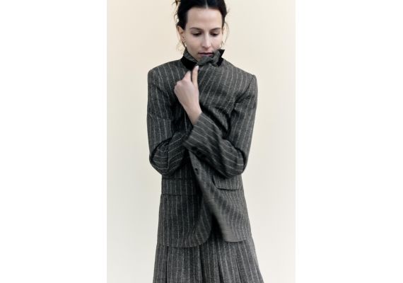 Zara Пиджак с разделителем zw collection pinstripe wool blend blazer , Цвет: Серый, Размер: XL, изображение 2