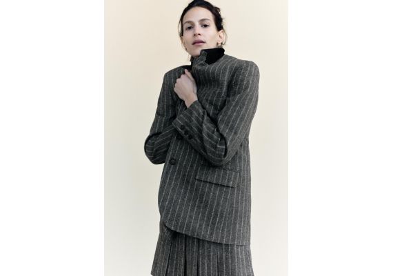 Zara Пиджак с разделителем zw collection pinstripe wool blend blazer , Цвет: Серый, Размер: L, изображение 3